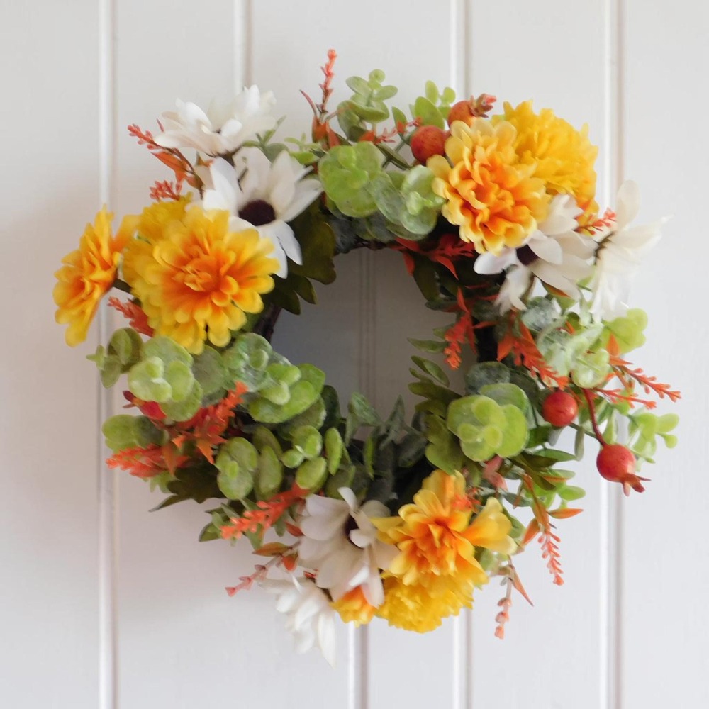 Mini Fall Wreath, Candle Ring, Grapevine Wreath, Year Round Cabinet Decor MIrror